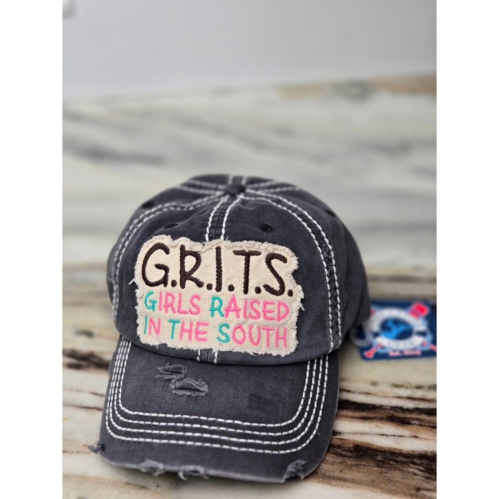 KBETHOS Vintage GRITS Girls Raised In The South Distressed Baseball Cap Gray
